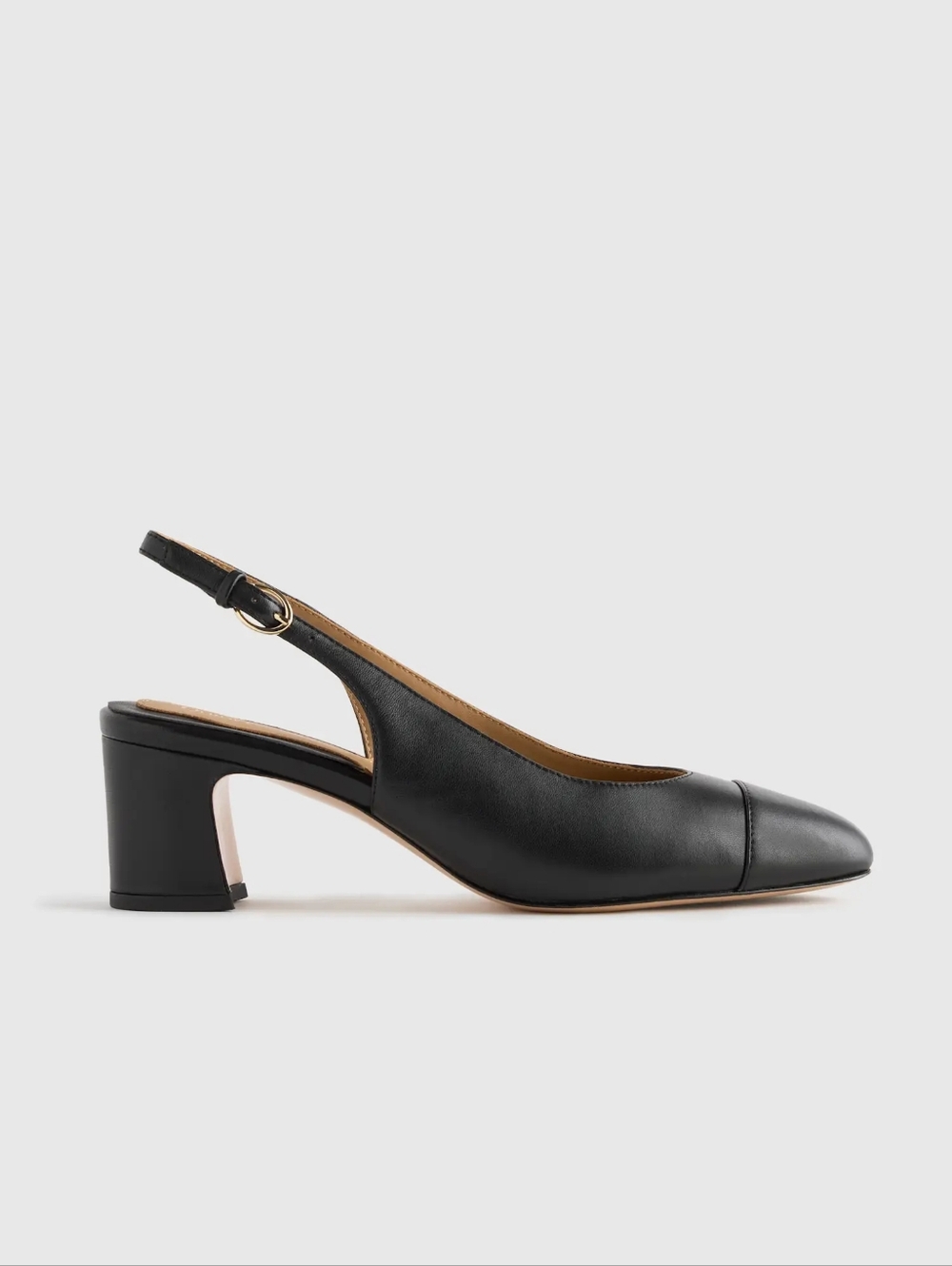NWOT Quince Italian Black Leather 65MM Cap Toe Slingback Pump Women's 7